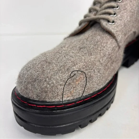 AEROSOLES Francesina Gray Wool Red Stitch Chunky Lug Sole Platform Lace Oxfords - Picture 4 of 10